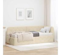 Teenpull Crema Corner Bed Frame 80 x 200 cm upholstered Fabric with Reversible headboard and Foam Mattress, Space Saving L Shape for Guest Room, Indoor Use, 140 kg Support, Easy Assembly