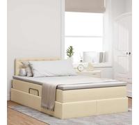 Teenpull Crema Storage Bed with Mattress 120 x 200 cm Fabric, LED Strips USB, Gas Lift Base, Adjustable headboard, Hidden Under Bed Storage for Bedroom, Adult Guest Use and Space Saving