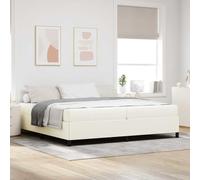 Teenpull Crema upholstered Bed Frame with Mattress, 200 x 200 cm Emperor Size, Wooden Slat Base, Breathable Fabric, Modern Bedroom Platform Support for Adult, Guest, and Home Use