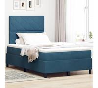 Teenpull Dark Blue Box Spring Bed 120 x 190 cm Velvet Upholstered, Solid Pine Wood Frame, 2 Height headboard Options, Medium Feel Mattress Support, for Bedroom Comfort and Modern interiors