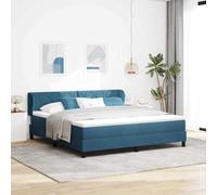 Teenpull Dark Blue Box Spring Bed 180 x 200 cm Velvet Upholstered Platform Bed with Adjustable Headboard, Wood Frame, Mattress and Topper for Modern Bedroom Comfort and Support
