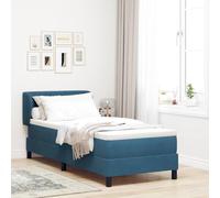 Teenpull Dark Blue Box Spring Bed 80 x 200 cm Velvet Upholstered Frame with Adjustable Headboard, Mattress and Topper Included, Modern Bedroom Support for Rest and Reading