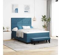 Teenpull Dark Blue Box Spring Bed, Velvet Headboard, 140 x 190 cm Mattress, Wooden Frame, Medium Firm Foam, Modern Indoor Bedroom Comfort for Two, Easy Care, Elegant Support