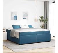 Teenpull Dark Blue Fabric Bed Frame with Pocket Spring Mattress, 200 x 200 cm, Wooden Structure, Slatted Base, Upholstered Headboard for Bedroom, Home, Guest Room, Rest and Sleep Support