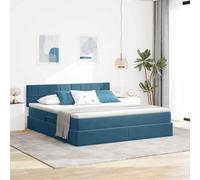Teenpull Dark Blue LED Storage Bed with Mattress, 160 x 200 cm Upholstered Velvet Platform Bed Frame, Gas Lift Canape with Adjustable Headboard, Under Bed Storage for Bedroom