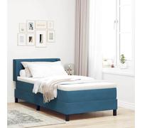 Teenpull Dark Blue Manual Box Spring Bed 190 x 90 cm Velvet, upholstered Frame with Adjustable headboard, Medium Mattress, Pine Wood and Engineered Wood, Indoor Sleeping Support for One Person