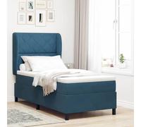 Teenpull Dark Blue Manual Box Spring Bed, upholstered Velvet Frame with Adjustable headboard, 200 x 100 cm Mattress Size, Sturdy Pine Structure for Bedroom Comfort and Indoor Daily Rest