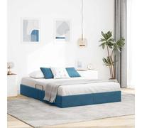 Teenpull Dark Blue Ottoman Bed Frame 140 x 200 cm Velvet Metal Upholstered Platform Storage Lift Support for Bedroom, Adult Use, Space Saving Sleep Solution