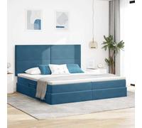 Teenpull Dark Blue Storage Bed Set with Mattress, Metal Frame, Velvet Headboard, RGB LED Light, Hydraulic Lift Storage, 200 x 200 cm Sleeping Space for Bedroom Home Use