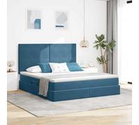 Teenpull Dark Blue Storage Bed with Mattress, upholstered Velvet headboard, Hydraulic Lift Base, RGB LED Lighting, Metal Frame, 180 x 200 cm, Under Bed Storage for Modern Bedroom Use
