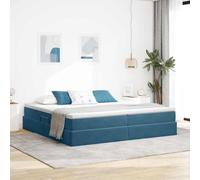 Teenpull Dark Blue Storage Bed with Mattress Velvet Upholstery Metal Frame Hydraulic Lift Canape Base, Slatted Support, King Size 200 x 200 cm, Space Saving Bedroom Platform for Adult Rest