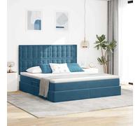 Teenpull Dark Blue Upholstered Storage Bed Frame with Mattress, 160 x 200 cm, Hydraulic Lift, LED Light, Velvet Headboard, Metal Structure, Bedroom Space Saving for 2 People