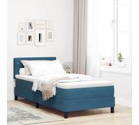 Teenpull Dark Blue Velvet Bed Frame Single 90 x 190 cm with Adjustable Headboard, Slatted Support, Modern Bedroom Platform for Indoor Rest and Space Saving Comfort