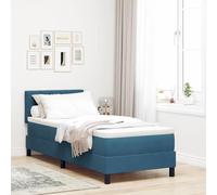 Teenpull Dark Blue Velvet Box Spring Bed 80 x 200 cm, upholstered Frame with Adjustable headboard, Wooden Slat Support, Indoor Bedroom Use, 140 kg Capacity, Modern Single Sleeper