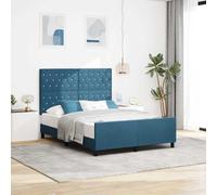 Teenpull Dark Blue Velvet Box Spring Bed Frame 140 x 200 cm with Adjustable Headboard, Pine Wood Structure, Slatted Base, Modern Bedroom Support for Adult Sleep and Home Comfort
