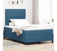 Teenpull Dark Blue Velvet LED Box Spring Bed Frame 120 x 190 cm with RGB Headboard, Adjustable Two Height Settings, Indoor Use, USB Powered, Fits Up to 280 kg, Modern Bedroom Comfort