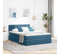 Teenpull Dark Blue Velvet Storage Bed 140 x 200 cm, upholstered Platform Bed with Mattress, slatted Base, headboard and Hydraulic Lift for Bedroom Space Saving and Organized Sleep