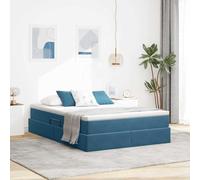Teenpull Dark Blue Velvet Storage Bed with Mattress, Hydraulic Lift Canopy Style, Metal Frame, Slatted Base, Space Saving Bedroom Solution for Adult Guest Use, 140 x 200 cm