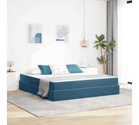 Teenpull Dark Blue Velvet Storage Bed with Mattress, Super King 180 x 200 cm, Metal Frame, Hydraulic Lift Platform, Slatted Base, Space Saving Bedroom Storage for Adults and Guests