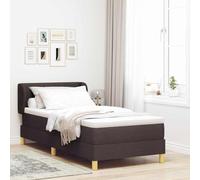 Teenpull Dark Brown Box Spring Bed 100 x 200 cm Fabric, upholstered Base, Adjustable headboard, Wooden Frame, Medium Mattress Support, Indoor Bedroom Use, 140 kg Load Capacity for One Sleeper