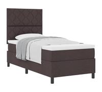Teenpull Dark Brown Box Spring Bed 100 x 200 cm Fabric Upholstered Bed Frame with Adjustable Headboard, Pocket Spring Mattress, Solid Pine Wood Structure, Medium Firm Support for Indoor Bedroom Use