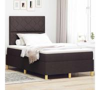 Teenpull Dark Brown Box Spring Bed 120 x 190 cm Fabric upholstered Frame with Adjustable headboard, Medium Firmness Pocket Spring Mattress, Wooden Base for Bedroom Comfort and Support