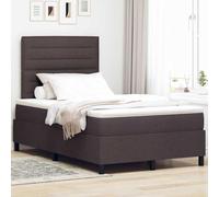 Teenpull Dark Brown Box Spring Bed 120 x 200 cm Fabric, Solid Pine Wood Frame, Adjustable Headboard, Pocket Spring Mattress, Slatted Support, Bedroom Rest, Easy Assembly