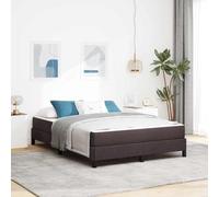 Teenpull Dark Brown Box Spring Bed 140 x 190 cm Fabric Upholstered Bed Frame with Slat Support, Mattress Included, Wooden Structure for Bedroom, Adult and Guest Use, 280 kg Capacity