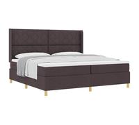 Teenpull Dark Brown Box Spring Bed 200 x 200 cm Fabric upholstered Bed Frame with Adjustable headboard, Wooden Slat Support, Medium Mattress, Elegant Indoor Bedroom Sleep Comfort