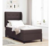 Teenpull Dark Brown Box Spring Bed, 80 x 200 cm Upholstered Fabric Bed with Adjustable Winged Headboard, Medium Firm Mattress, Frame, Topper, Bedroom Comfort and Space Saving Support