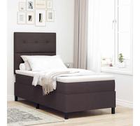 Teenpull Dark Brown Box Spring Bed 80 x 200 cm upholstered Frame with Adjustable headboard, Pocket Spring Mattress, Solid Pine Structure, Medium Firmness for Indoor Bedroom Comfort