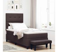 Teenpull Dark Brown Box Spring Bed 90 x 190 cm Fabric upholstered, Adjustable headboard, Wood Frame, Medium Mattress, for Bedroom Comfort, Indoor Use, 1 Person, 140 kg Support
