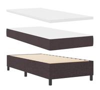 Teenpull Dark Brown Box Spring Bed 90 x 190 cm Fabric Upholstered Bed Frame with Adjustable Headboard, Pocket Spring Mattress, LED Strip, Bedroom Support for Adult Guest Room