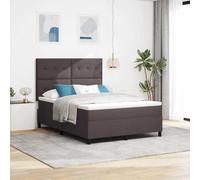 Teenpull Dark Brown Box Spring Bed Frame 140 x 190 cm Fabric Upholstered Bed with Adjustable Headboard, Medium Firm Pocket Spring Mattress, LED Strips, for Modern Bedroom Comfort