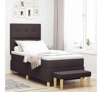 Teenpull Dark Brown Box Spring Bed Frame 200 x 80 cm Fabric, upholstered headboard, Medium Firmness Foam Mattress, Wooden Frame, Bench, Indoor Bedroom Sleep Support, Easy Care