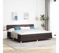 Teenpull Dark Brown Box Spring Bed with Adjustable Headboard, 200 x 200 cm Fabric Upholstered Frame, Medium Firm Foam Mattress, Wooden Slat Support for Indoor Bedroom Rest and Stability
