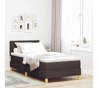 Teenpull Dark Brown Box Spring Bed with Cushion, 100 x 200 cm upholstered Bed Frame with Adjustable headboard, Pocket Spring Foam Mattress, Slat Base Support