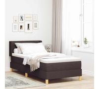Teenpull Dark Brown Box Spring Bed with Mattress 190 x 90 cm Fabric, Bed Base, headboard, slatted Support, Bedroom Frame, Guest Room Use, Durable Sleep Comfort