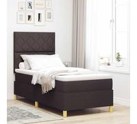 Teenpull Dark Brown LED Box Spring Bed, 100 x 200 cm upholstered Fabric, Bed Frame with Adjustable headboard, Medium Mattress, RGB Strip Lights, USB Power, Indoor Bedroom Support
