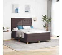 Teenpull Dark Brown LED Box Spring Bed 140 x 200 cm Fabric, Bed Base, headboard, Mattress, Support, Bedroom, Sleep, Indoor Use, 2 Height Settings, USB RGB Light, 280 kg Load