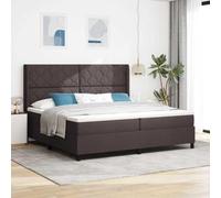 Teenpull Dark Brown LED Box Spring Bed, 200 x 200 cm upholstered Frame with headboard, Mattress, Wooden slats, USB RGB Strip Light for Indoor Bedroom Comfort and Modern Style