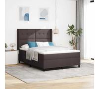 Teenpull Dark Brown LED Box Spring Bed Frame 140 x 190 cm Upholstered Wooden Structure with Adjustable Headboard, USB RGB Strip, Mattress and Base for Indoor Bedroom Use
