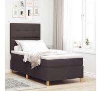 Teenpull Dark Brown LED Box Spring Bed Frame with Headboard, 80 x 200 cm Fabric, Adjustable 2 Height Panels, RGB Strip Lights, Medium Firm Mattress, USB Power for Indoor Bedroom Comfort