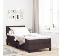 Teenpull Dark Brown Manual Box Spring Bed 90 x 190 cm Fabric upholstered Frame with Adjustable headboard, Medium Mattress, Wood Composite Structure, Indoor Bedroom Sleep Support, 1 Person, 140 kg
