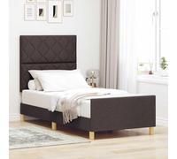 Teenpull Dark Brown Upholstered Bed Frame with Headboard, 100 x 200 cm Platform Structure, Wooden Slat Support for Bedroom, Indoor Use, Easy Assembly, Durable Sleep Base