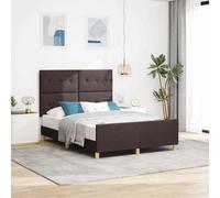 Teenpull Dark Brown Upholstered Bed Frame with Headboard 140 x 200 cm, Platform Design, Wooden Structure, Polyester Fabric, Bedroom Support, Easy Assembly, Indoor Use, for Two Sleepers