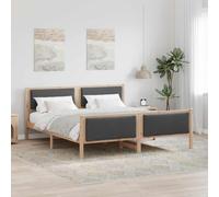 Teenpull Dark Gray Bed Frame with Upholstered Headboard, 180 x 200 cm, Solid Pine Wood Slat Platform Bed Base for Bedroom Storage, Indoor Use, Modern Support for 2 Adults