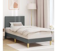 Teenpull Dark Gray Bed Frame with upholstered headboard, 90 x 190 cm, Plywood Structure, slatted Base, Indoor Bedroom Support, Easy-Clean Fabric, for One Sleeper