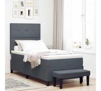 Teenpull Dark Gray Box Spring Bed, 100 x 200 cm Velvet Headboard, Wooden Frame, Medium Firm Mattress, Indoor Bedroom Setup for Two, Modern Style, Easy Care, Comfortable Support