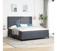 Teenpull Dark Gray Box Spring Bed, 180 x 200 cm Velvet Upholstered Bed, Adjustable Headboard, Wood Frame, Pocket Spring Mattress, Bedroom Base for Indoor Use and Restful Sleep